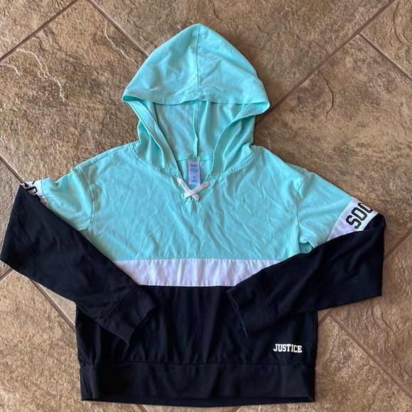 + nwot + JUSTICE Soccer Crop Hooded Long Sleeve Shirt - Picture 1 of 6